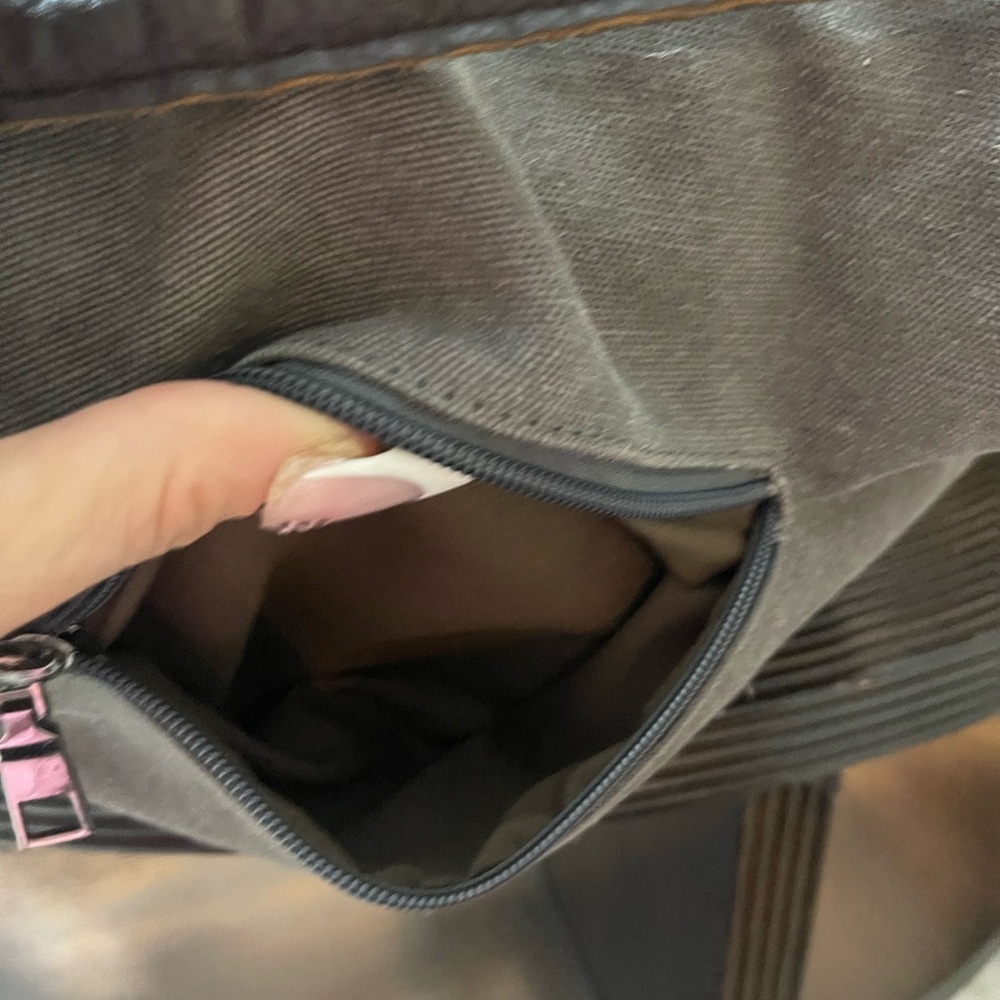 K2 fashion canvas,shoulder bag, gray and leather Crossbody messenger, large hobo - Picture 9 of 10